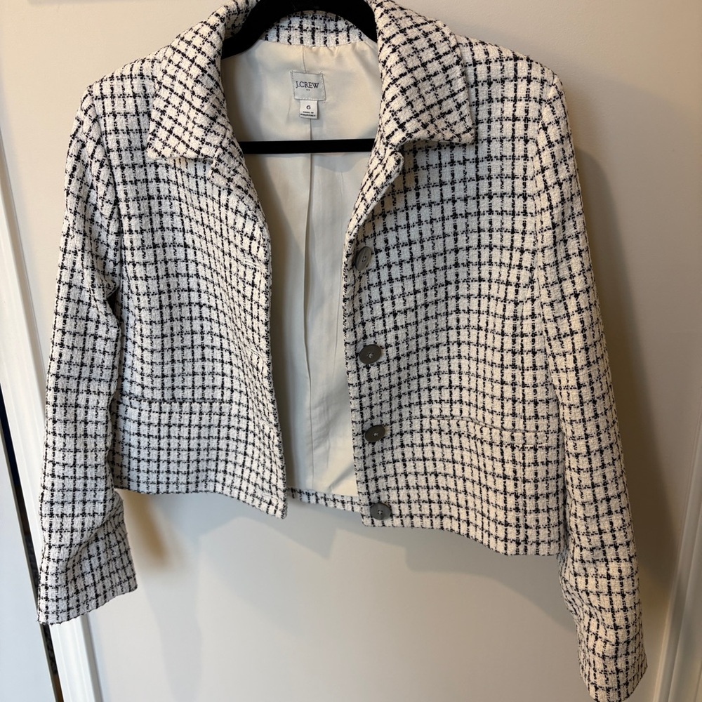 J. Crew Women's Black and Cream Checkered Blazer